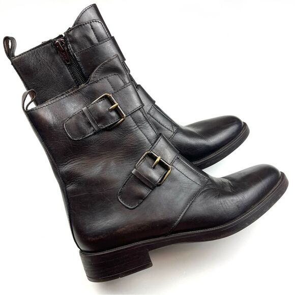Emanuele Crasto Dark Brown Italian Leather Moto Biker Boots size 8.5 - Picture 3 of 7